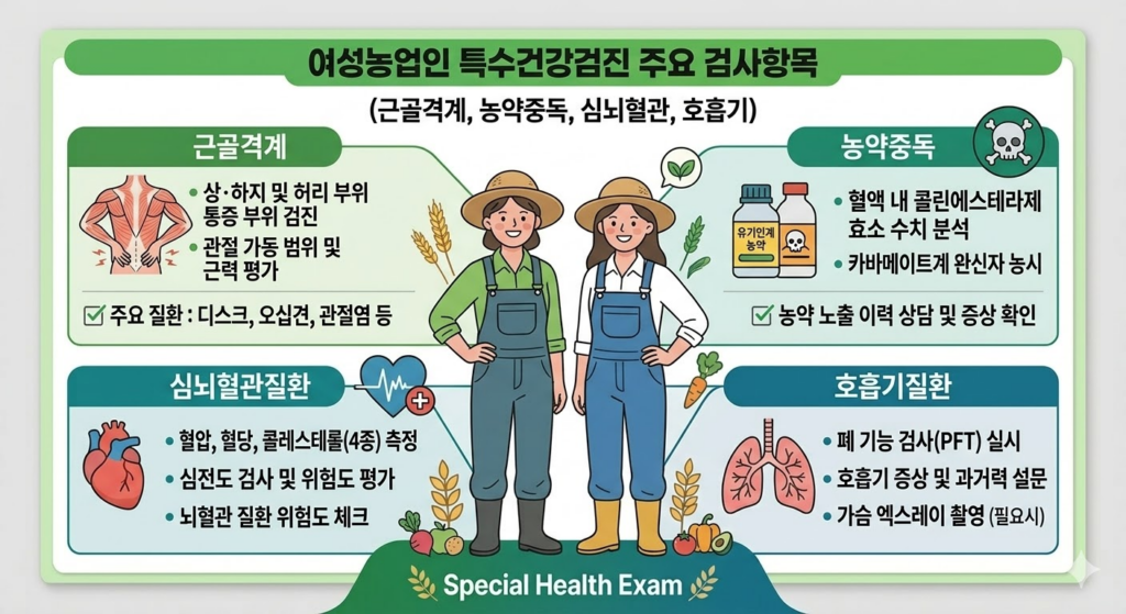 여성농업인 특수건강검진 주요 검사항목(근골격계, 농약중독 등)