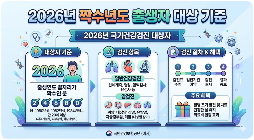 2026년 짝수년도 출생자 대상 기준을 시각화한 인포그래픽