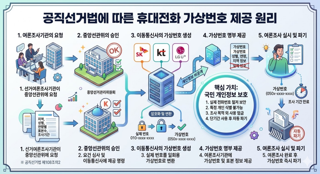 공직선거법에 따른 가상번호 제공 원리 인포그래픽 이미지