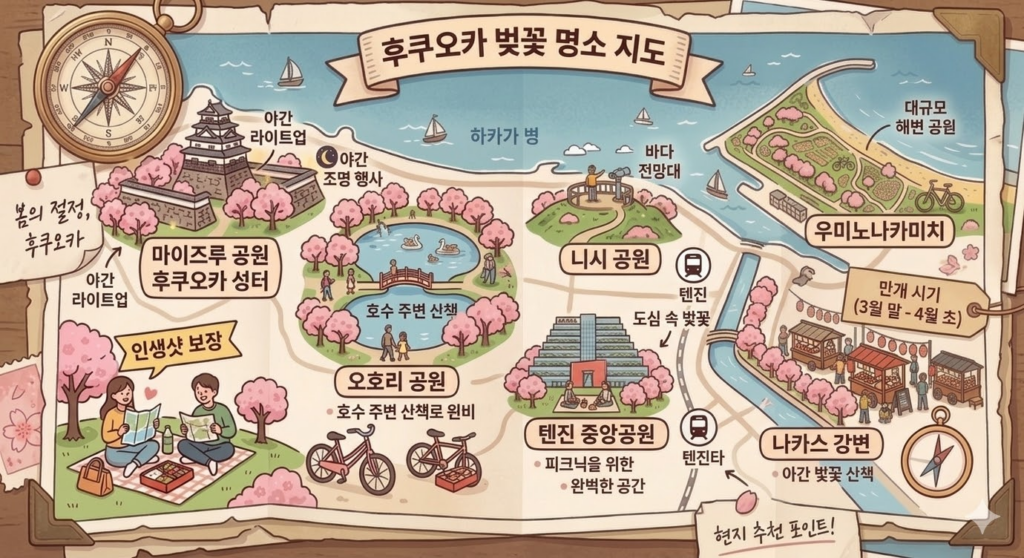 후쿠오카 벚꽃 명소 지도