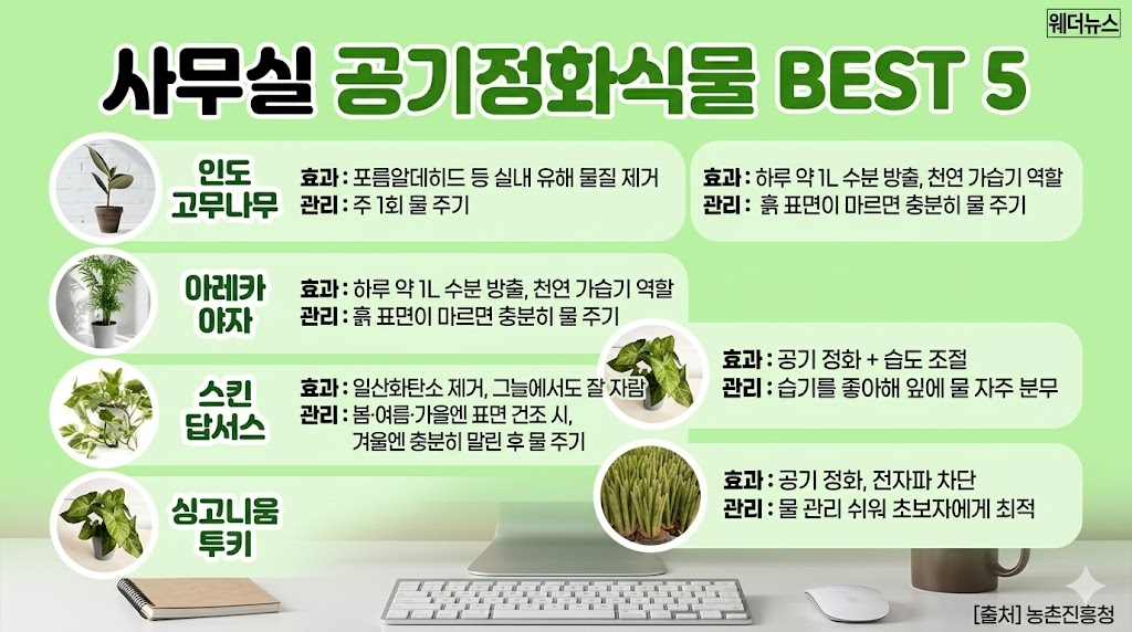 사무실 공기정화식물 BEST 5 추천 및 완벽 관리법 썸네일