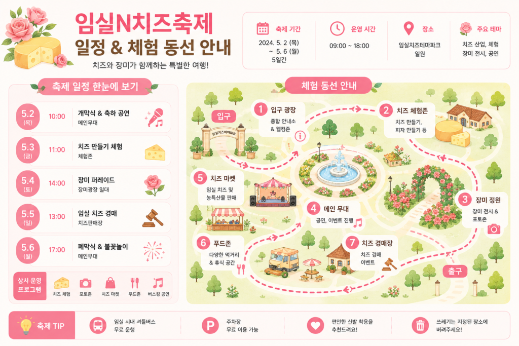 축제 일정 및 체험 동선을 보여주는 직관적인 인포그래픽