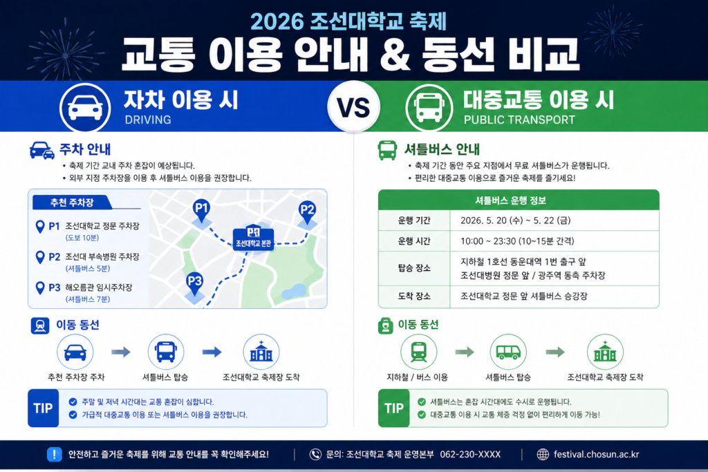 자차 이용자와 대중교통 이용자를 위한 동선 비교 요약 이미지