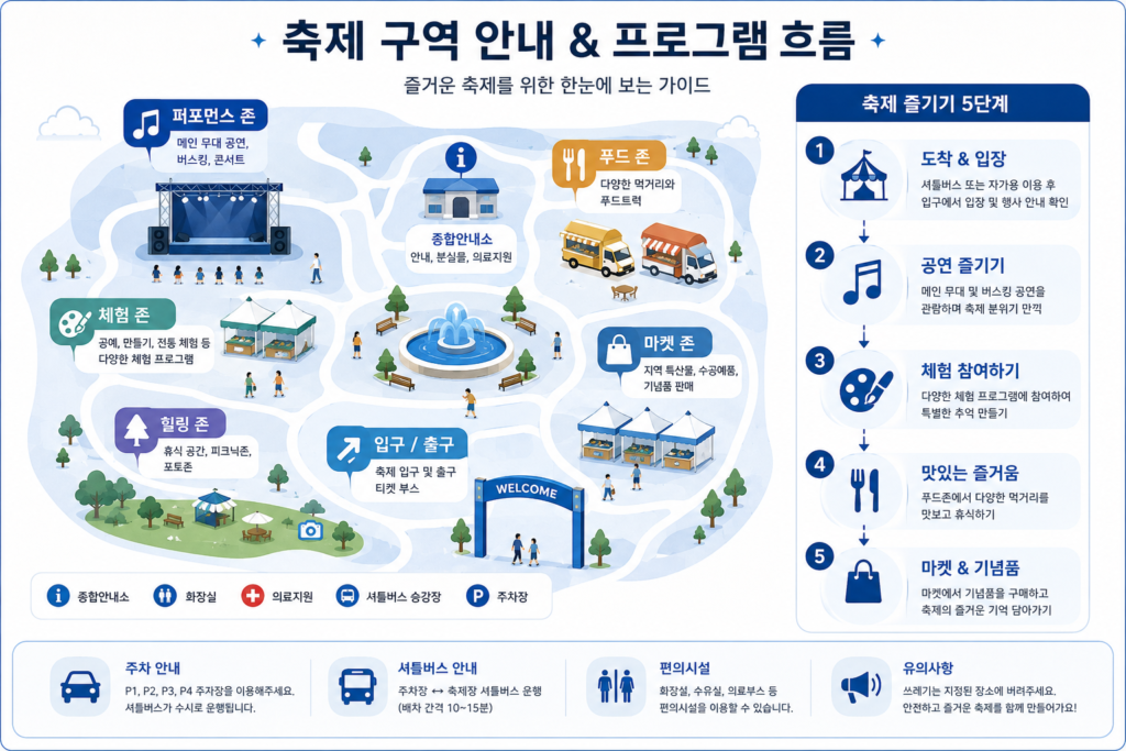 축제 구역별 안내와 프로그램 흐름을 보여주는 인포그래픽