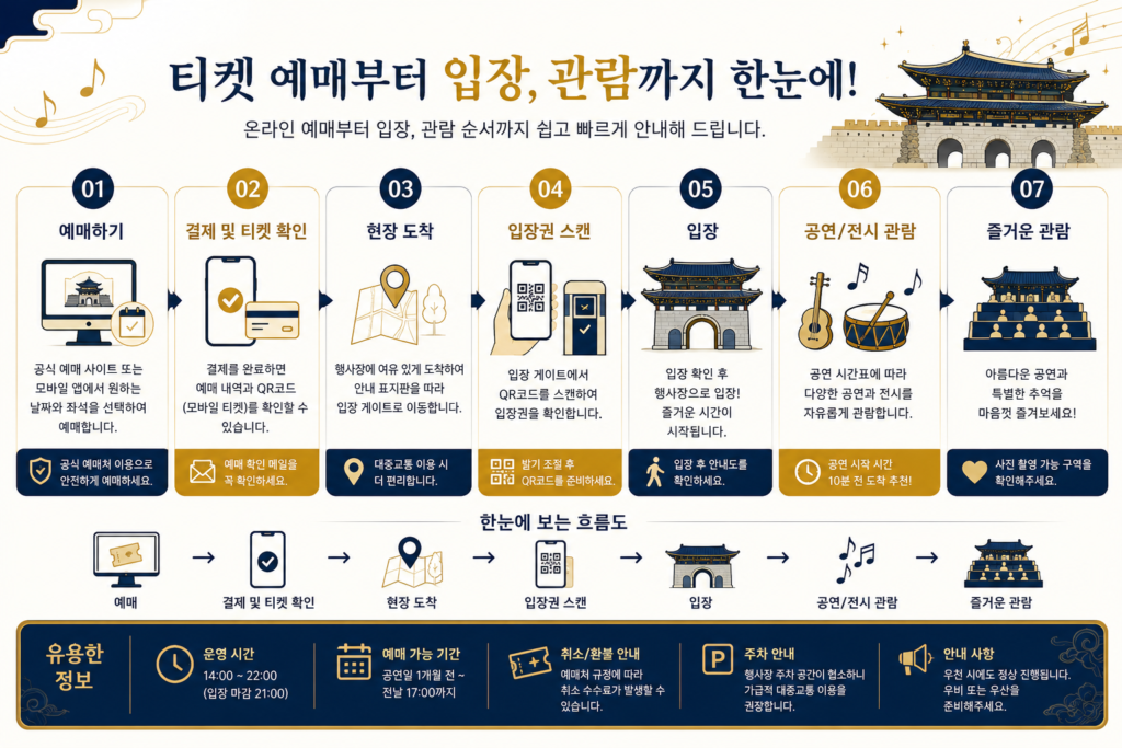 밤의 석조전과 다른 고궁 야간 행사의 특징을 요약한 비교 이미지