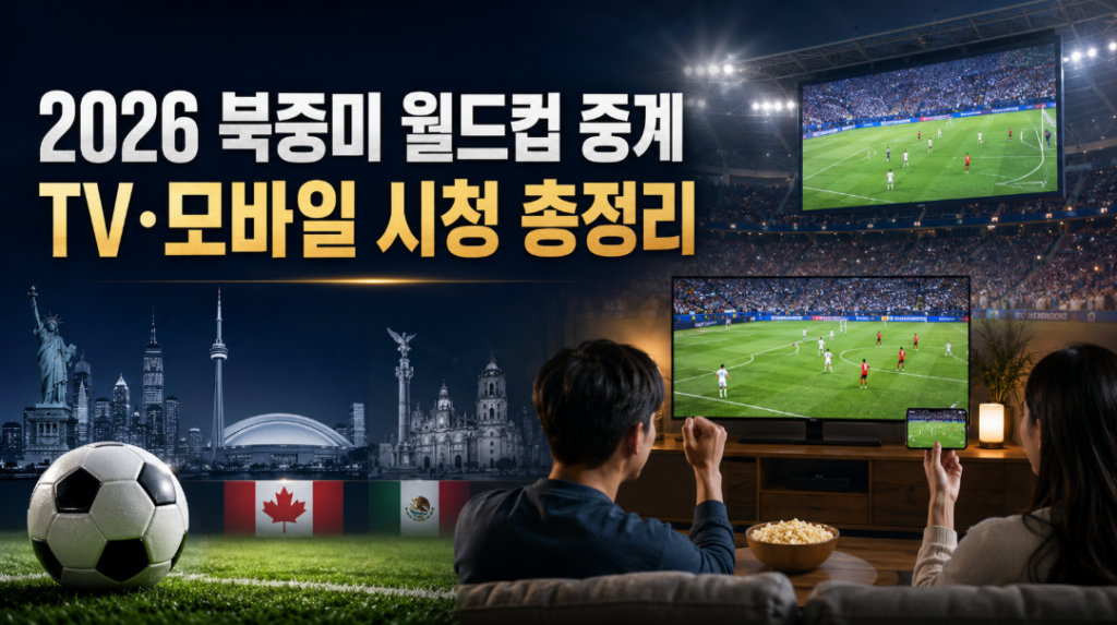 2026 북중미 월드컵 중계 정보를 안내하는 TV와 모바일 축구 생중계 썸네일 이미지