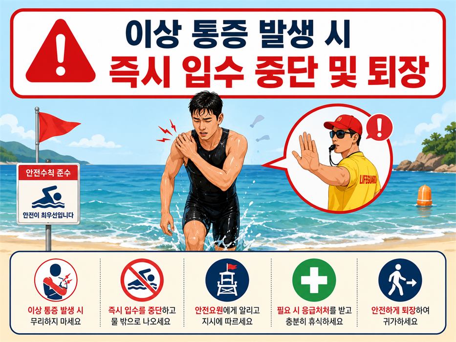 해파리 쏘였을때
이상 통증 발생시
즉시 입수중단 및 퇴장